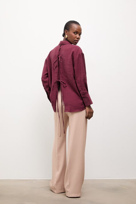 Answear.LAB koszula damska kolor bordowy relaxed z kołnierzykiem klasycznym