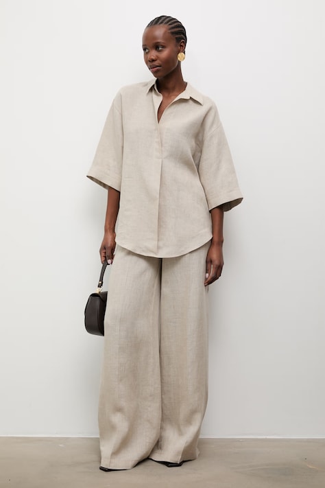 Answear.LAB koszula damska lniana beżowa gładka
