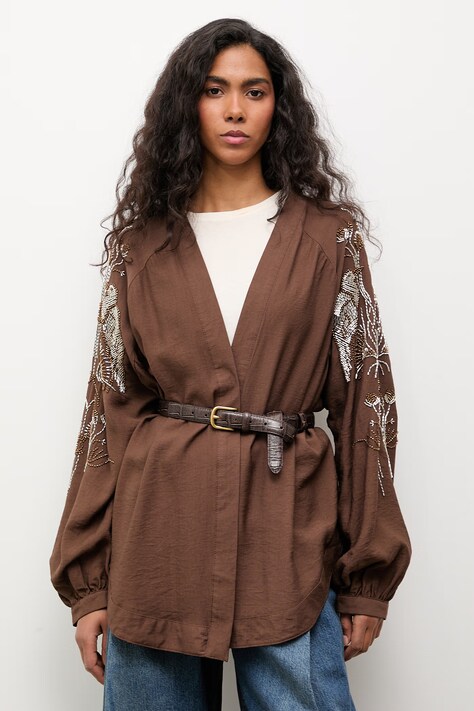 Answear.LAB marynarka damska z wiskozy brązowa