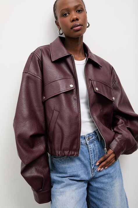 Answear.LAB kurtka kolor bordowy przejściowa oversize