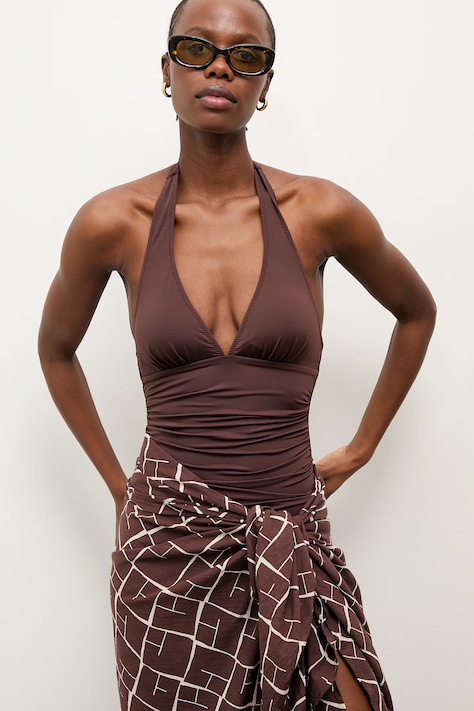 Answear.LAB jednoczęściowy strój kąpielowy kolor brązowy lekko usztywniona miseczka