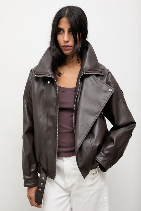 Answear.LAB kurtka kolor brązowy przejściowa oversize