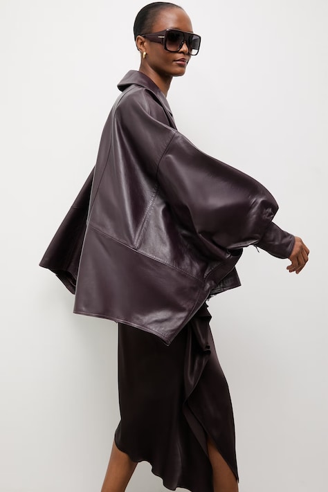 Answear.LAB Geacă oversize pentru femei, din piele BALO Unscripted Collection burgundă