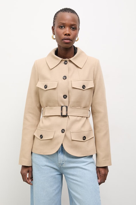 Answear.LAB marynarka kolor beżowy jednorzędowa gładka