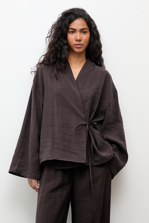 Answear.LAB marynarka damska z lyocellem brązowa