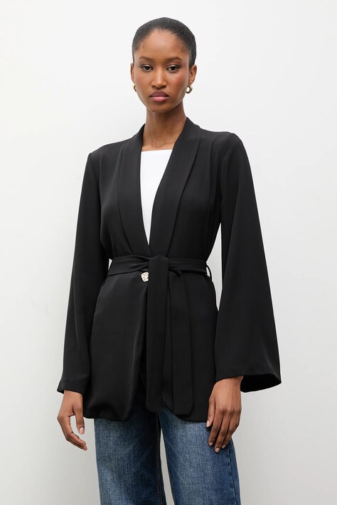 Answear.LAB marynarka kolor czarny jednorzędowa gładka
