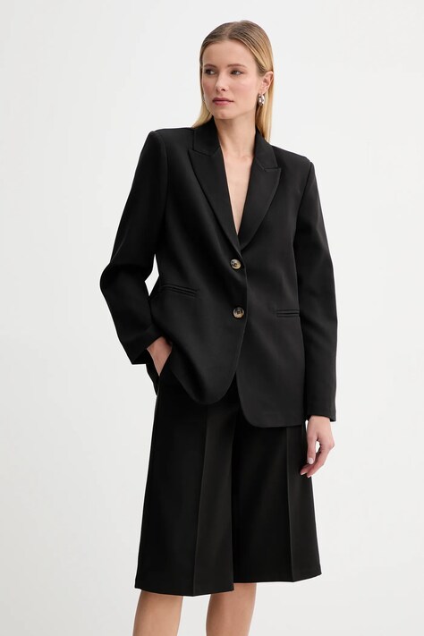 Answear.LAB marynarka kolor czarny jednorzędowa gładka