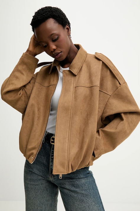 Answear.LAB kurtka kolor brązowy przejściowa oversize