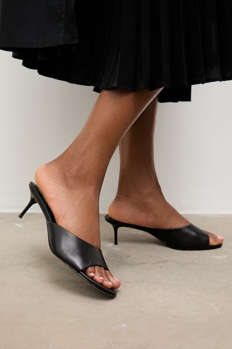 Kožené šľapky Answear.LAB čierna farba, na vysokom podpätku