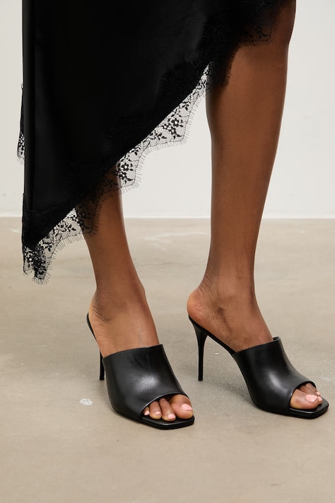 Kožené šľapky Answear.LAB čierna farba, na vysokom podpätku