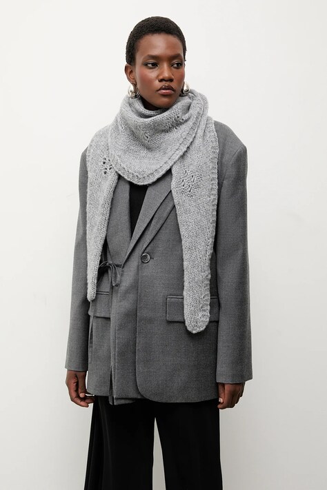Answear.LAB szalik z wełną damski kolor szary gładki