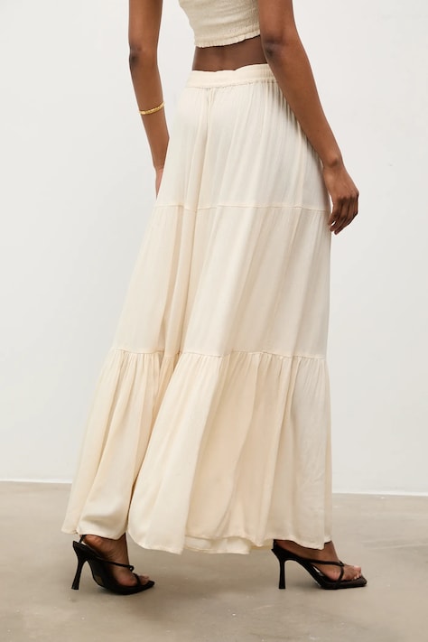 Answear.LAB spódnica kolor beżowy maxi rozkloszowana