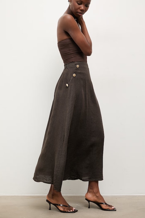 Answear.LAB spódnica lniana brązowa gładka