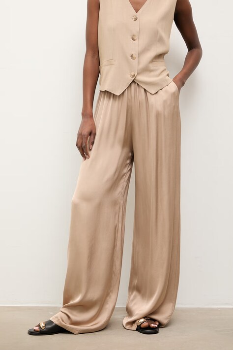 Answear.LAB spodnie damskie z wiskozy brązowe high waist