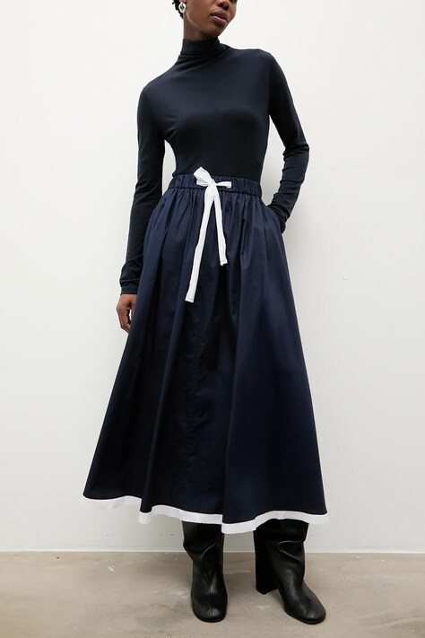 Answear.LAB spódnica bawełniana kolor granatowy maxi rozkloszowana