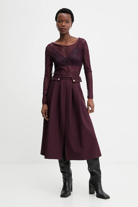 Answear.LAB spódnica kolor bordowy midi rozkloszowana