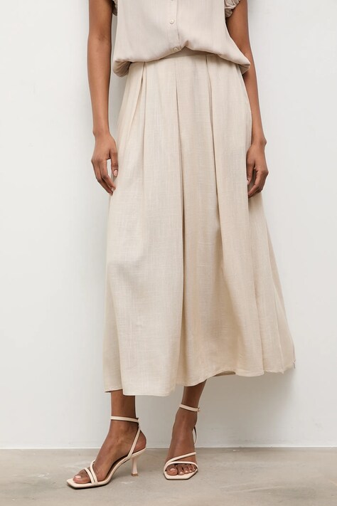 Answear.LAB spódnica lniana kolor beżowy maxi rozkloszowana