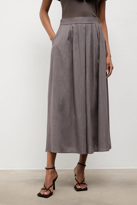 Answear.LAB spódnica lniana kolor brązowy maxi rozkloszowana