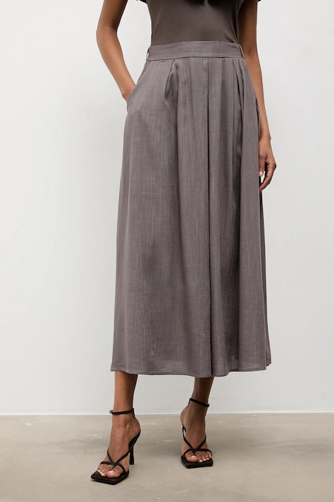 Answear.LAB spódnica lniana kolor brązowy maxi rozkloszowana