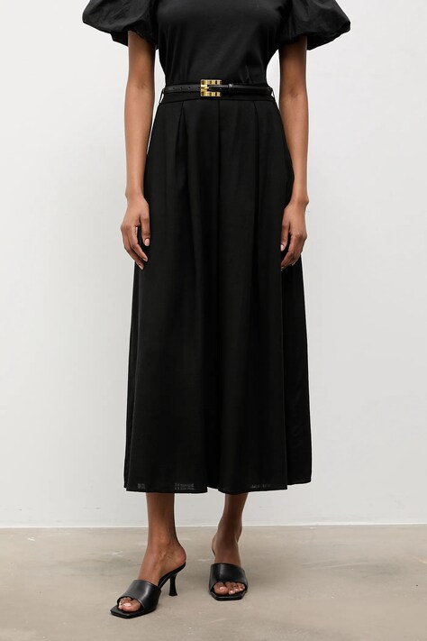 Answear.LAB spódnica lniana kolor czarny maxi rozkloszowana