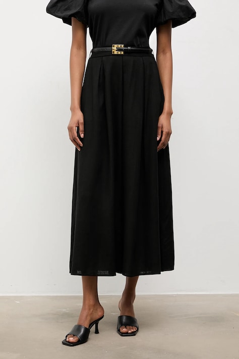 Answear.LAB spódnica lniana kolor czarny maxi rozkloszowana