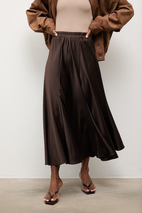 Answear.LAB spódnica kolor brązowy midi rozkloszowana