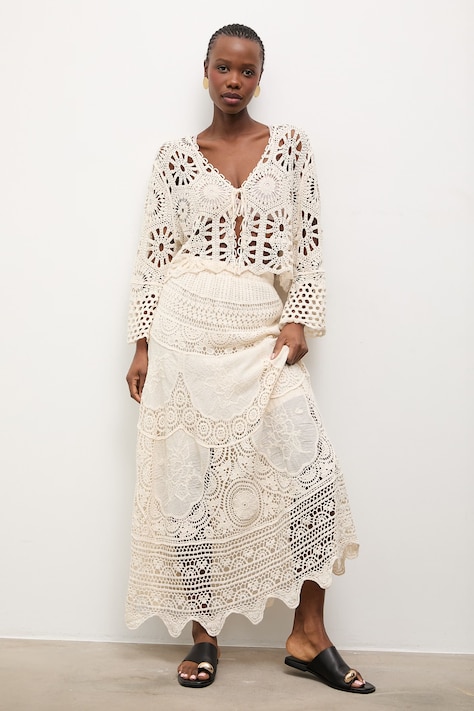 Answear.LAB spódnica bawełniana kolor beżowy maxi rozkloszowana