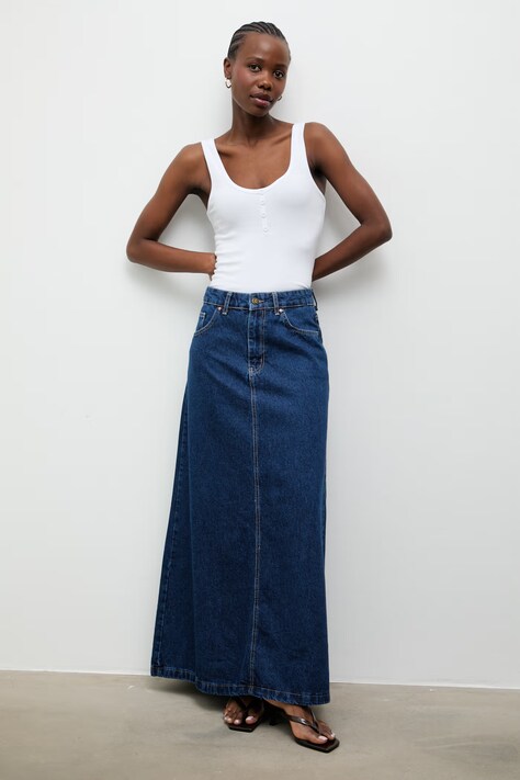 Answear.LAB sukně džínová námořnická modrá s vybledlým efektem