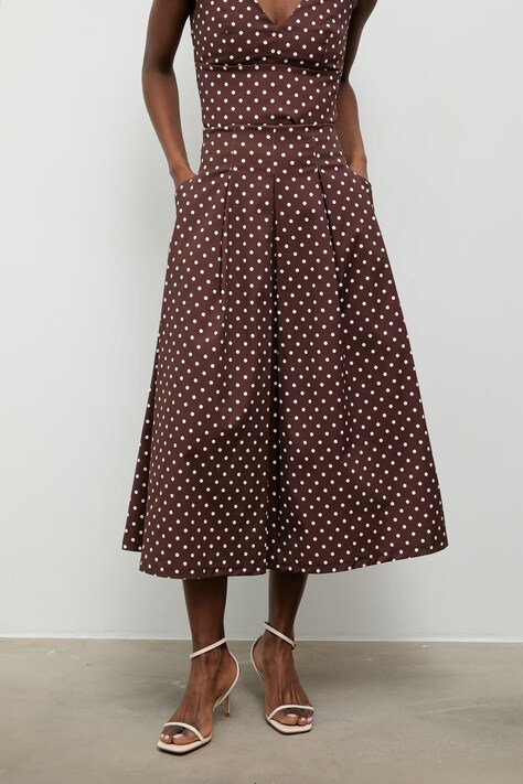 Answear.LAB spódnica plisowana bawełniana z elastanem brązowa w groszki