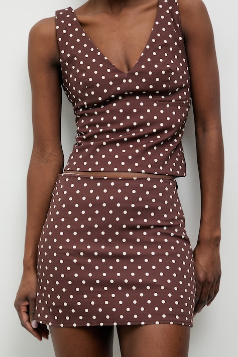 Answear.LAB spódnica bawełniana z elastanem brązowa w groszki