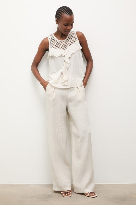 Answear.LAB spodnie damskie lniane beżowe high waist