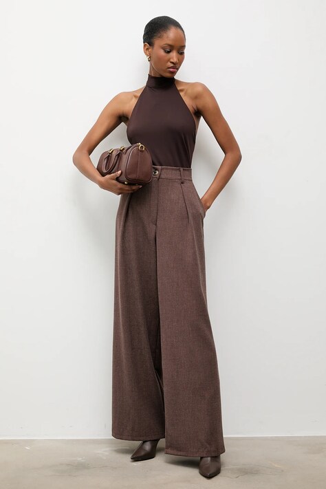 Answear.LAB spodnie damskie kolor brązowy proste high waist