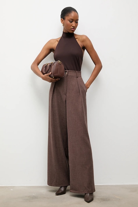 Answear.LAB spodnie damskie kolor brązowy proste high waist