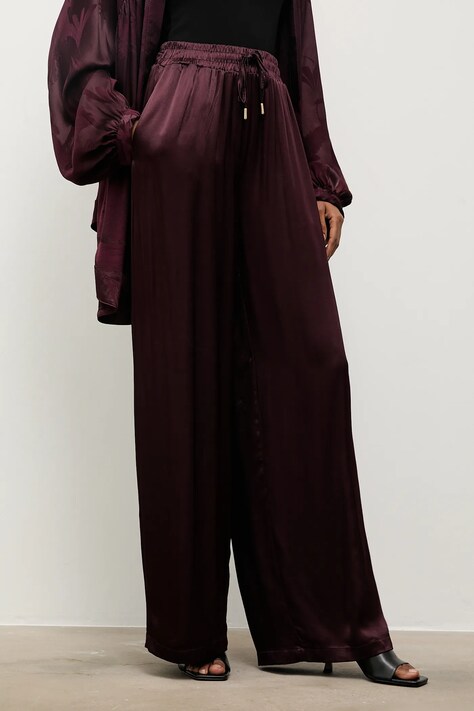 Answear.LAB spodnie damskie kolor bordowy szerokie high waist