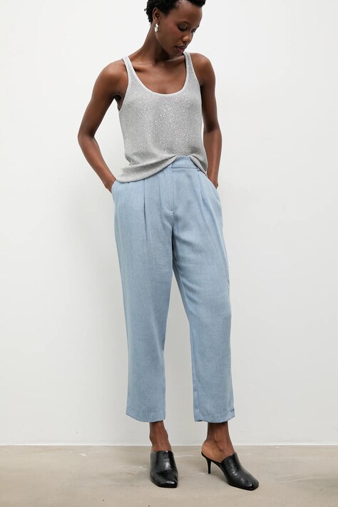 Answear.LAB spodnie z dodatkiem lnu damskie kolor niebieski proste high waist