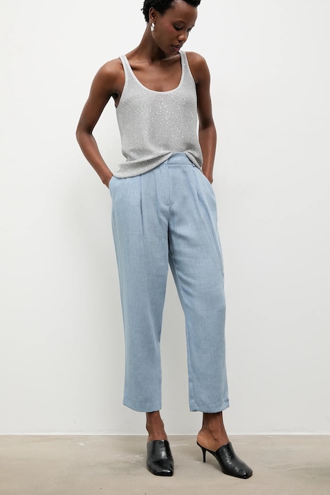 Answear.LAB spodnie z dodatkiem lnu damskie kolor niebieski proste high waist