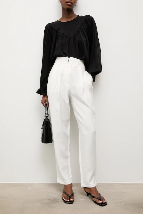 Answear.LAB spodnie damskie kolor biały fason cygaretki high waist