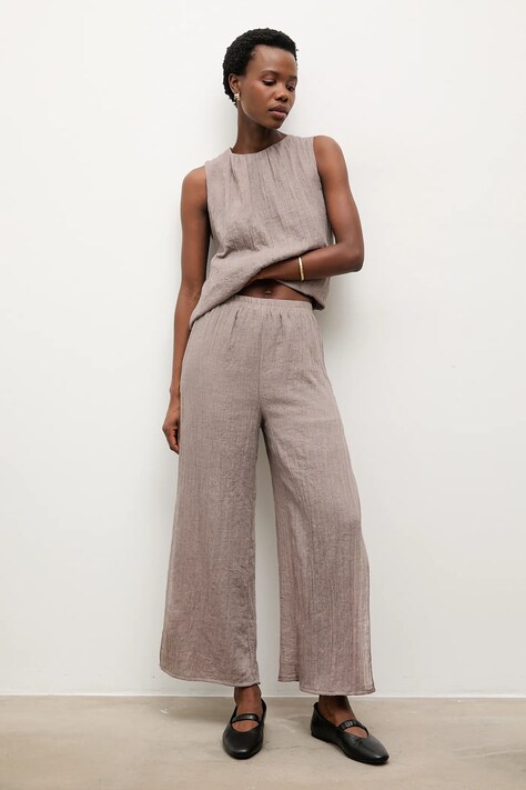 Answear.LAB spodnie lniane damskie kolor brązowy szerokie high waist