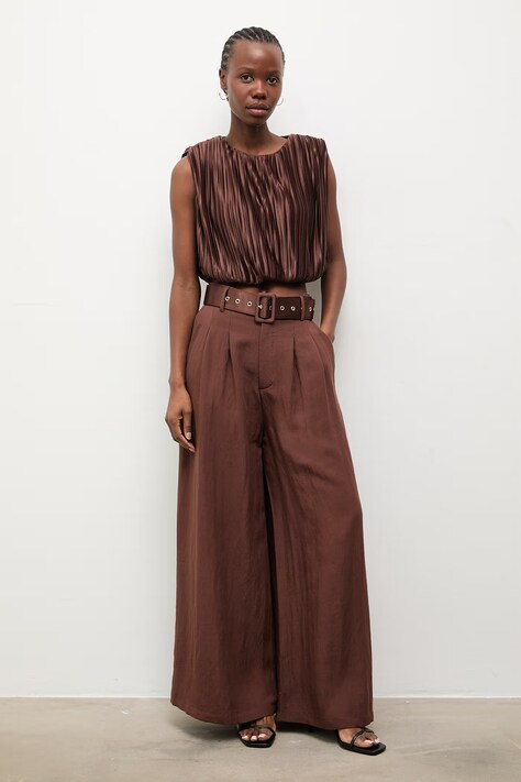 Answear.LAB spodnie damskie z lyocellem brązowe high waist