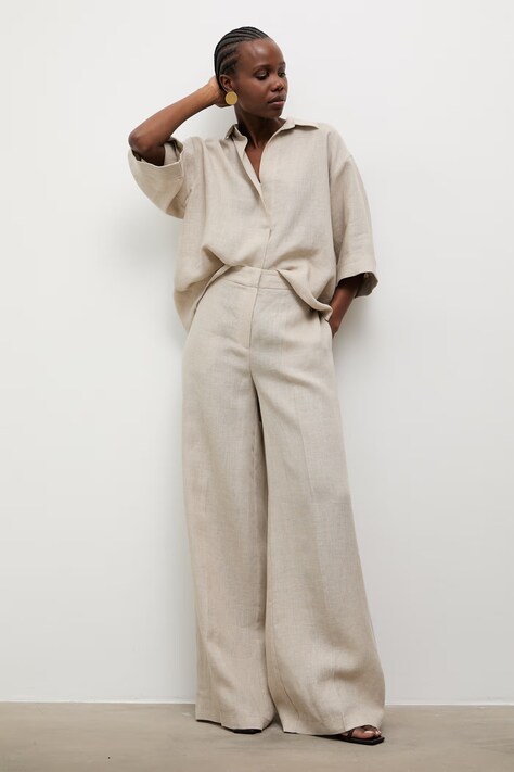 Answear.LAB spodnie damskie lniane beżowe high waist