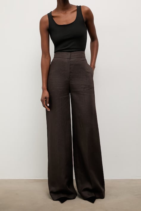 Answear.LAB spodnie damskie lniane brązowe high waist