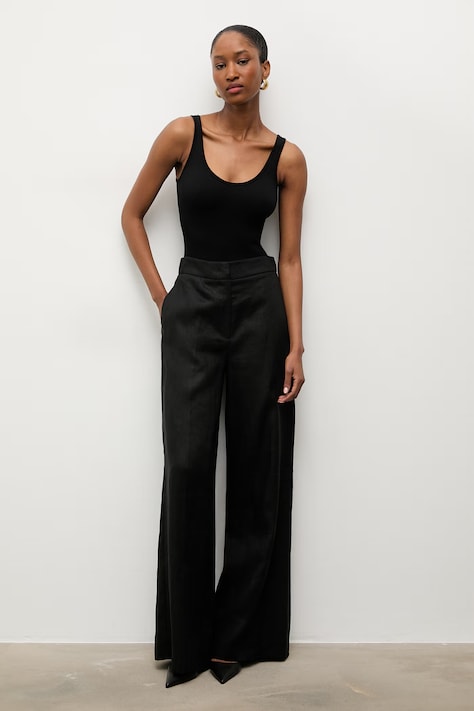 Answear.LAB spodnie damskie lniane czarne high waist