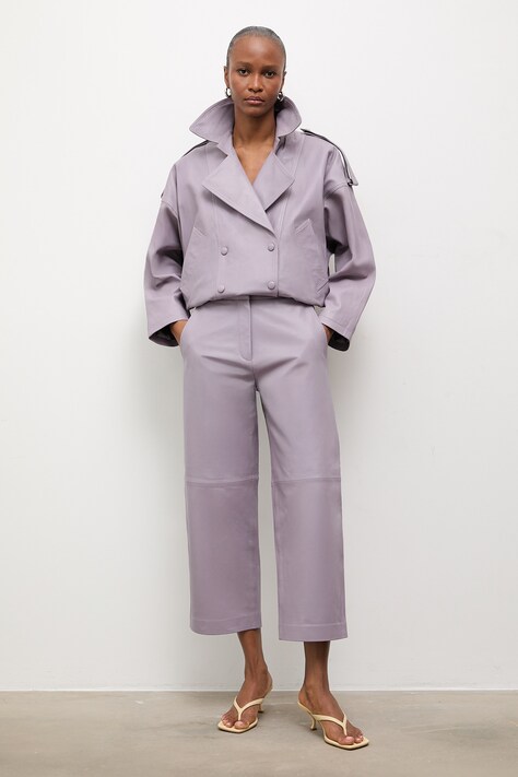 Answear.LAB spodnie damskie skórzane MADELINE z kolekcji Unscripted fioletowe high waist