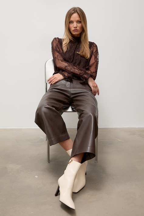 Answear.LAB pantaloni da donna in pelle MADELINE dalla collezione Unscripted marrone high waist