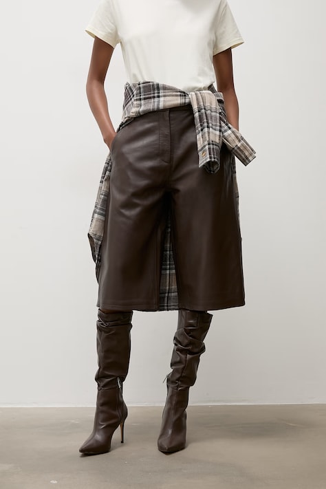 Answear.LAB pantaloni pentru femei, din piele MADDIE Unscripted Collection maro talie înaltă