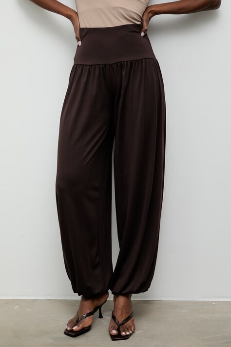 Answear.LAB spodnie joggery damskie z wiskozą brązowe high waist