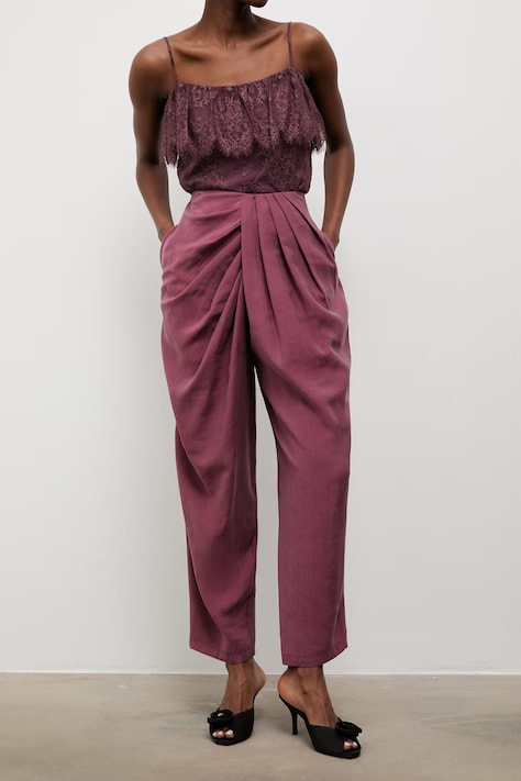 Answear.LAB штани жіночі з ліоцелем бордові high waist