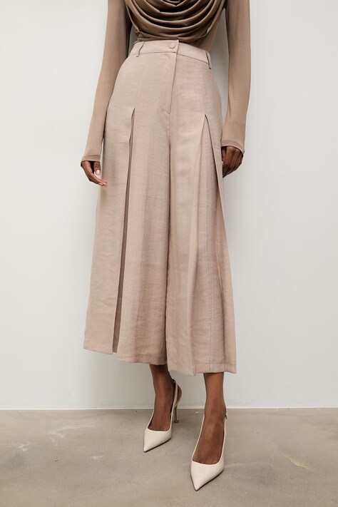 Answear.LAB spodnie culottes damskie z lyocellem beżowe high waist
