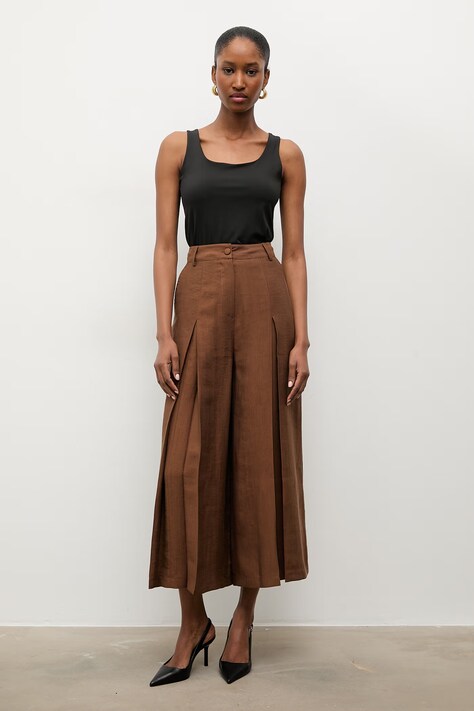 Answear.LAB spodnie culottes damskie z lyocellem brązowe high waist