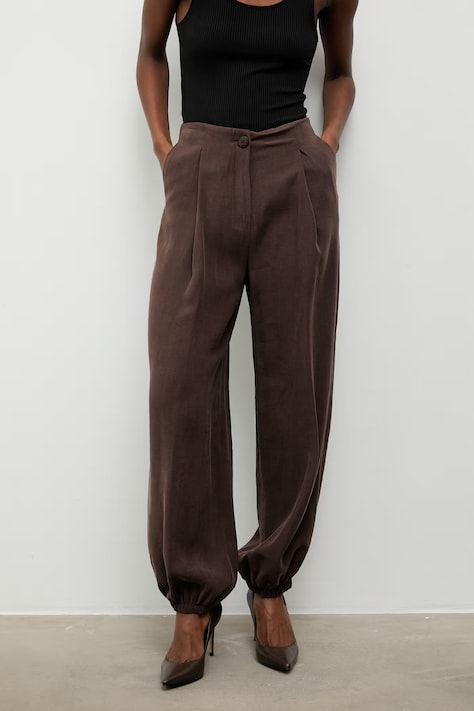 Answear.LAB spodnie paperbag damskie z wiskozą brązowe high waist